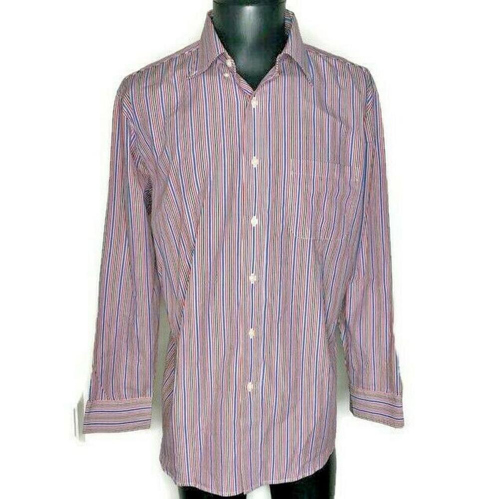 Pendleton mens Striped Long Sleeve Button Down Shirt Red Blue Cotton Large EUC